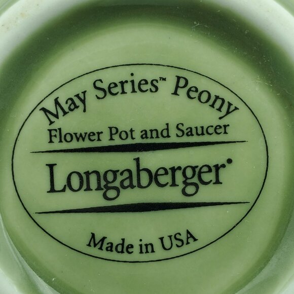 Longaberger Pottery Sage Green May Series Peony Flower Pot with Attached Saucer - Picture 8 of 8